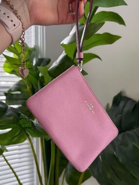 Coach Pink Leather Wristlet Pouch with Strap